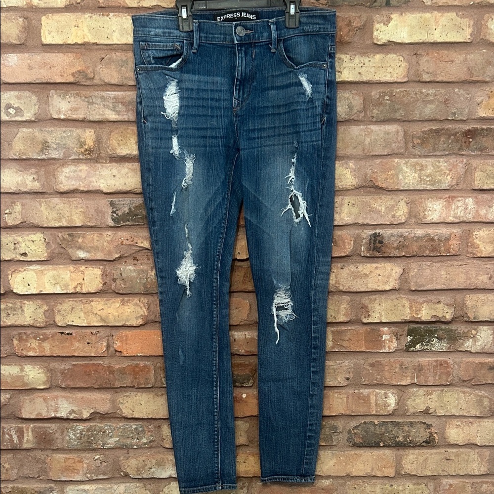 Express Jeans legging Mia Mid-Rise.  Size 10R. Distressed blue denim